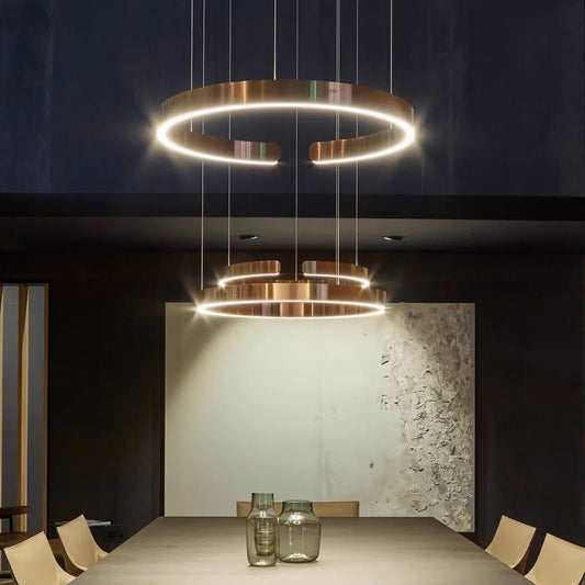 Nordic Led Ring Chandelier Modern Design Rose Gold Black White and Gold Lamp For Living Room Staircase Hotel Kitchen Bar Lights