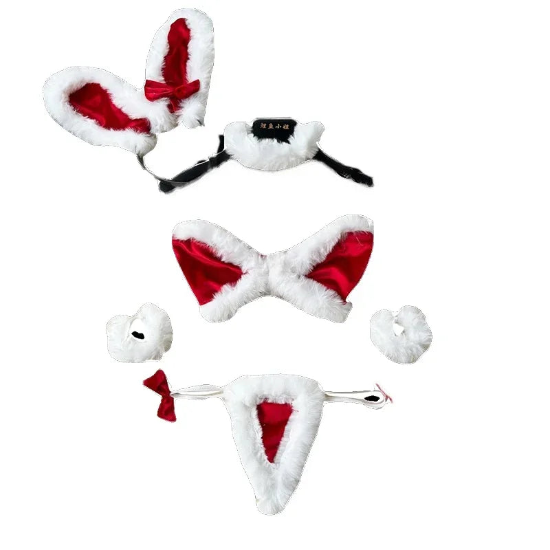 Women Sexy Christmas Velour Bra Brief Suits Fashion Intimate Lingerie 5 Piece Erotic Bras Thongs Outfits Underwear Sets