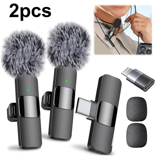 2 In 1 Wireless Lavalier Microphone Type-C Charging Video Record Microphone Portable Audio Recording Mic for iPhone Android Live