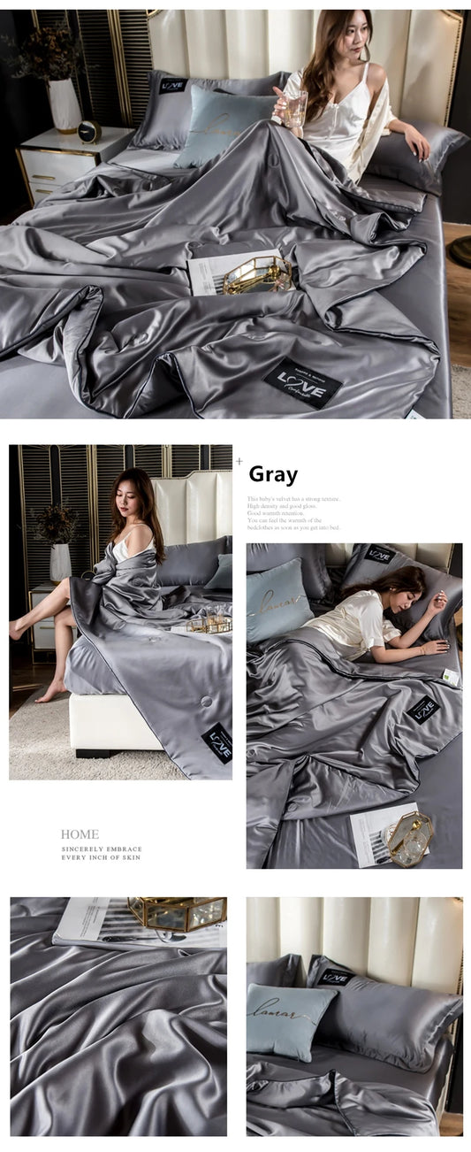 Summer Mulberry Silk Comforter Duvet Insert Luxury Natural Silk Blanket Satin Bedding Quilt Queen Single Double Twin Size Bed