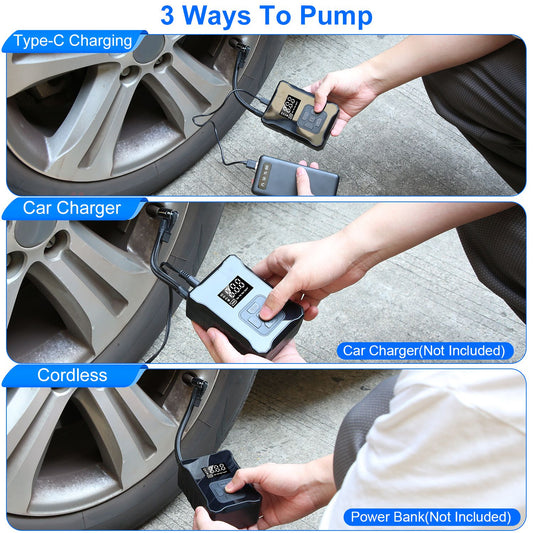 1Pc 150PSI Cordless Tire Inflator Digital Air Compressor With LED Light Emergency Power Bank For Cars Motorcycles Bicycles Balls