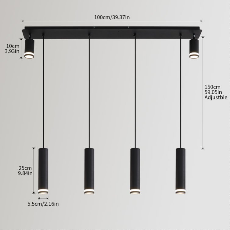 Angelina 6 - Light Matte Black Kitchen Island Pendant No Bulb