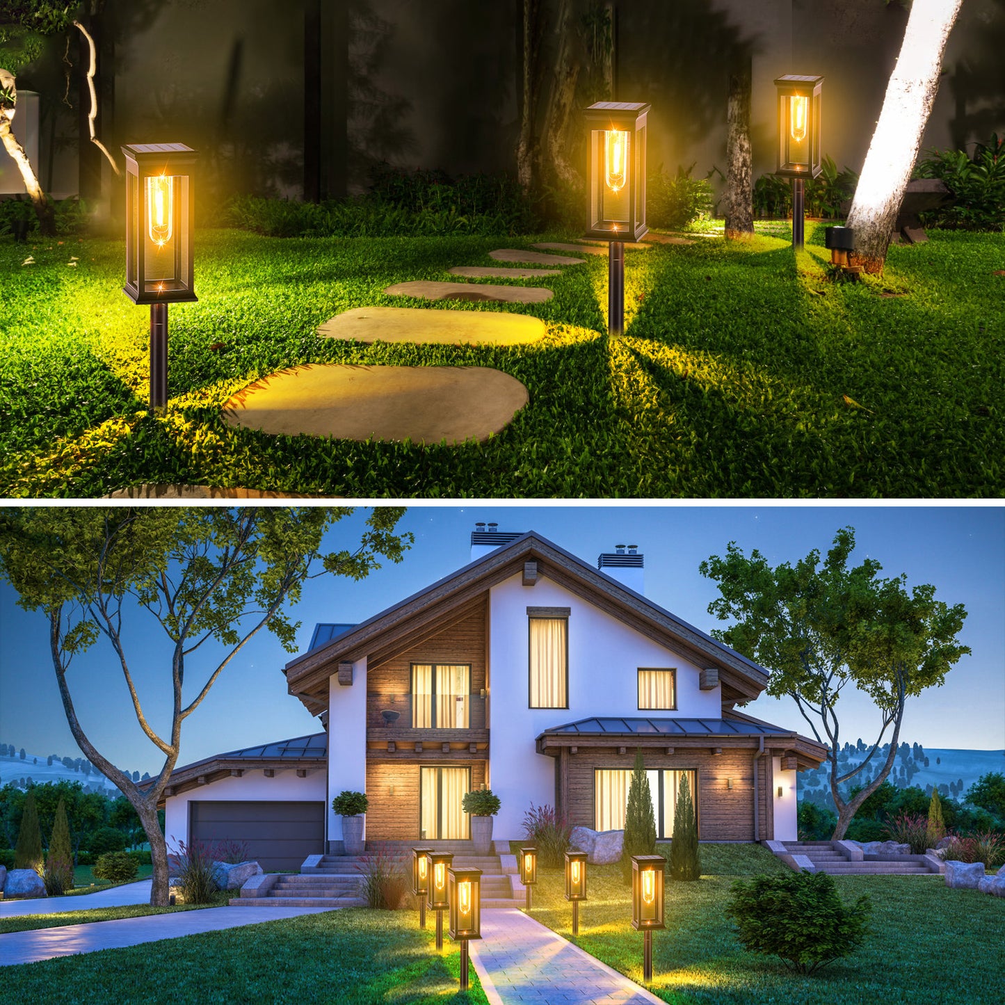 6Pack Solar Powered Stake Light Outdoor Decorative Landscape Lamp IP65 Waterproof Auto On Off Outdoor Light For Pathway Garden Yard Patio