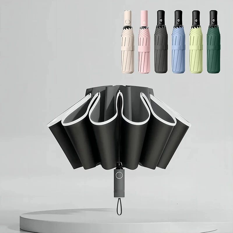 Folding Automatic Umbrella Business UV Protection Sunshade with Led Lighted Reinforced Wind Resistant and Waterproof Umbrella