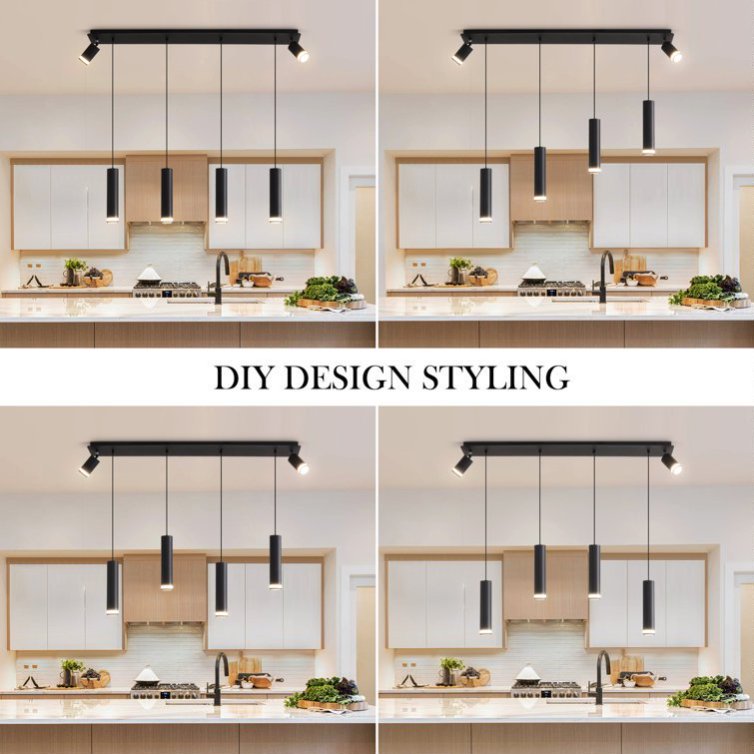 Angelina 6 - Light Matte Black Kitchen Island Pendant No Bulb