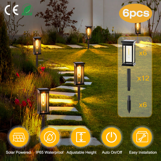 6Pack Solar Powered Stake Light Outdoor Decorative Landscape Lamp IP65 Waterproof Auto On Off Outdoor Light For Pathway Garden Yard Patio