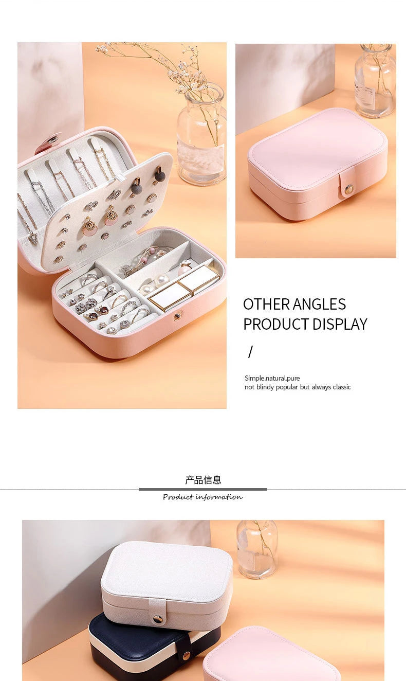 Portable Jewelry Box Jewelry Organizer Display Travel Jewelry Case Boxes Button Leather Storage Zipper Jewelers Joyero
