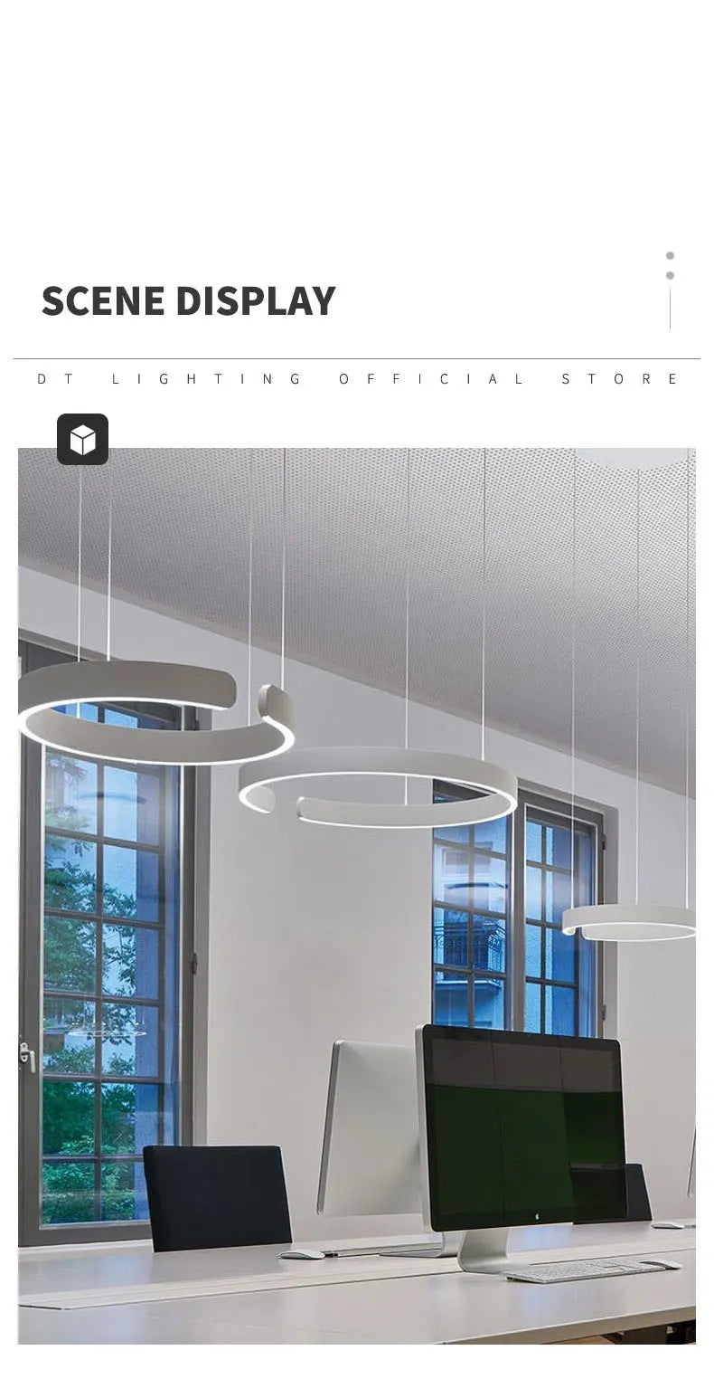 Nordic Led Ring Chandelier Modern Design Rose Gold Black White and Gold Lamp For Living Room Staircase Hotel Kitchen Bar Lights