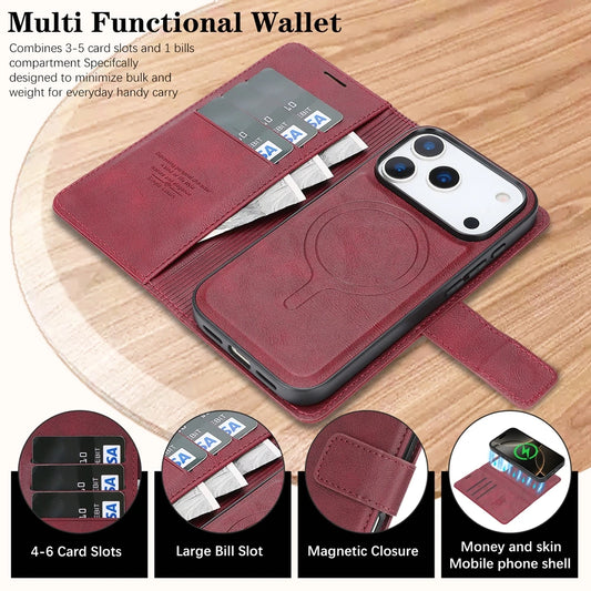 MagSafe leather Case for IPhone 17 Air 16 Promax 15 Plus 14 Pro Max 13 Pm 12 Magnetic Card Slots Wallet 2 in 1 Phone Cover
