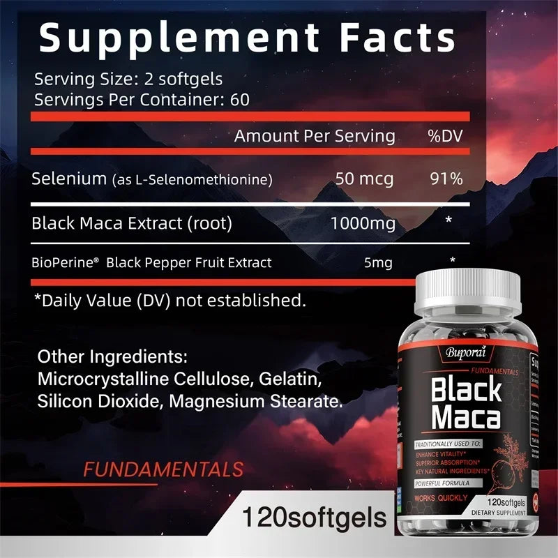 Black Maca Supplement - Natural Nergizer, Improve Performance, Energy, Endurance Muscle Mass Improve, Balance Hormones