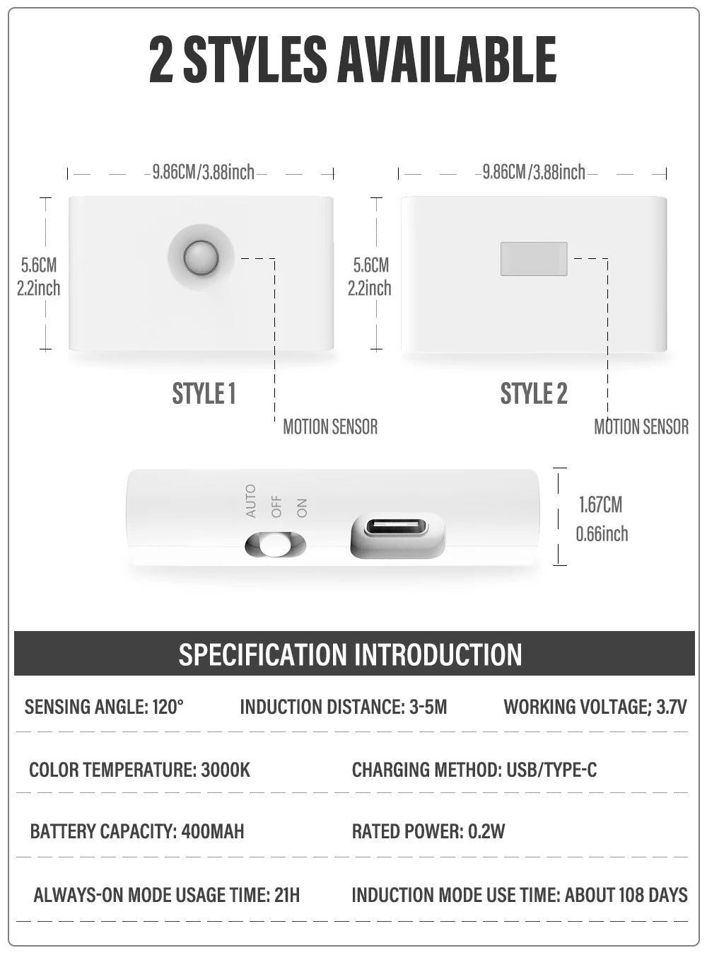 LED Induction Night Light Wireless USB Charging Human Body Induction Wall Light Bedroom Corridor Cabinet Bathroom Night Light