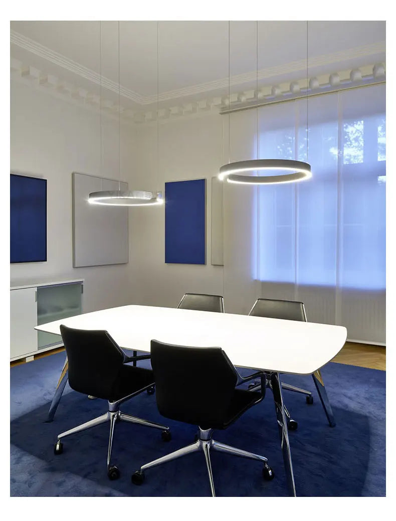 Nordic Led Ring Chandelier Modern Design Rose Gold Black White and Gold Lamp For Living Room Staircase Hotel Kitchen Bar Lights