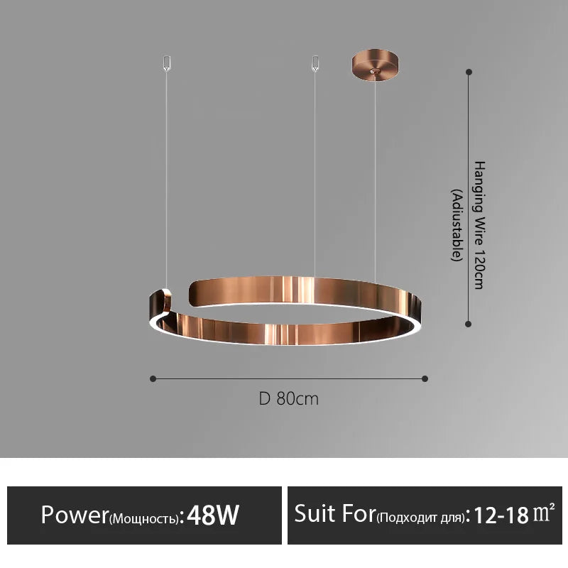 Nordic Led Ring Chandelier Modern Design Rose Gold Black White and Gold Lamp For Living Room Staircase Hotel Kitchen Bar Lights