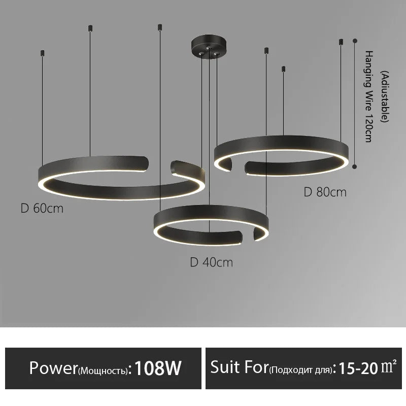 Nordic Led Ring Chandelier Modern Design Rose Gold Black White and Gold Lamp For Living Room Staircase Hotel Kitchen Bar Lights