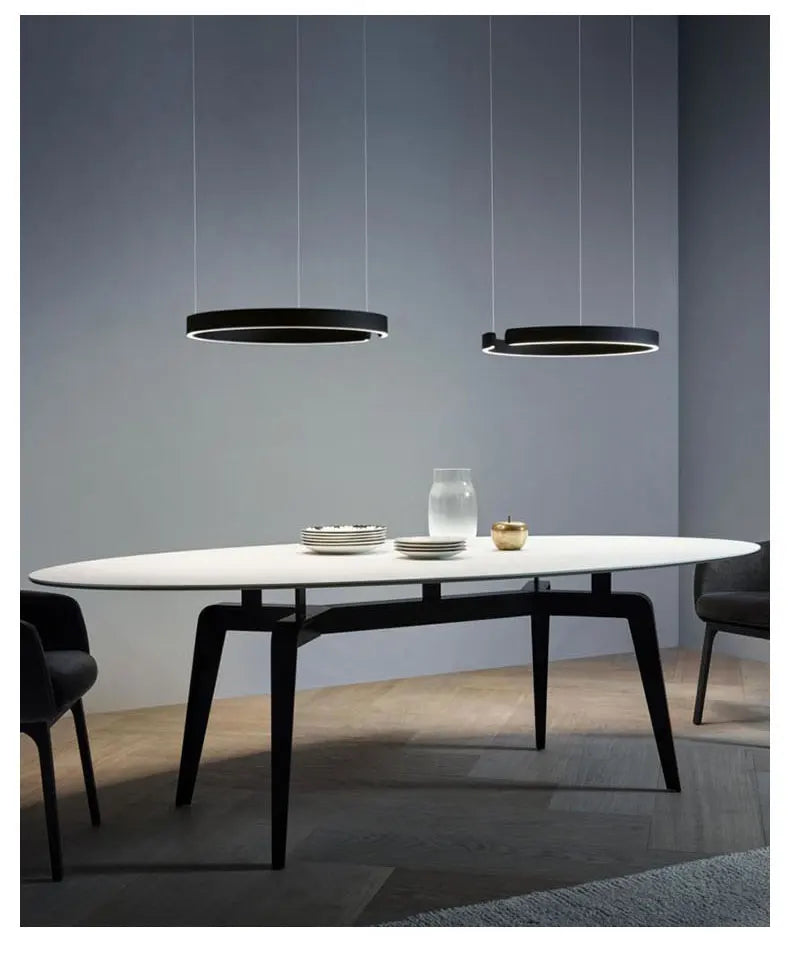 Nordic Led Ring Chandelier Modern Design Rose Gold Black White and Gold Lamp For Living Room Staircase Hotel Kitchen Bar Lights