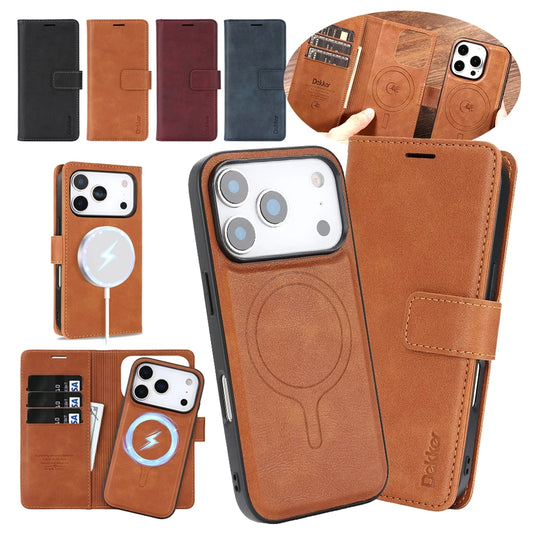 MagSafe leather Case for IPhone 17 Air 16 Promax 15 Plus 14 Pro Max 13 Pm 12 Magnetic Card Slots Wallet 2 in 1 Phone Cover