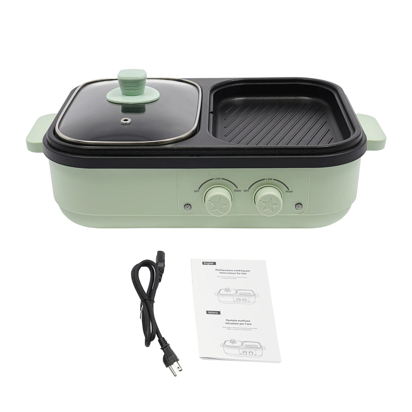 Electric Hot Pot With Grill Area Multi-purpose Hot Pot 2-In-1 Dual Temperature Control