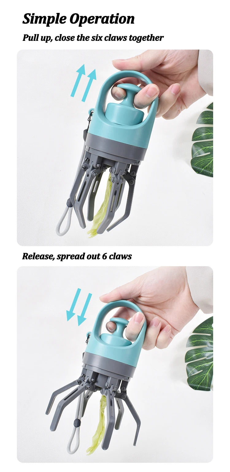 Portable Dog Pooper Scooper with Garbage Bag Outdoor Pet Poop Grabber Claw Fecal Shovel Picker Dog Fecal Collector Cleaning Tool