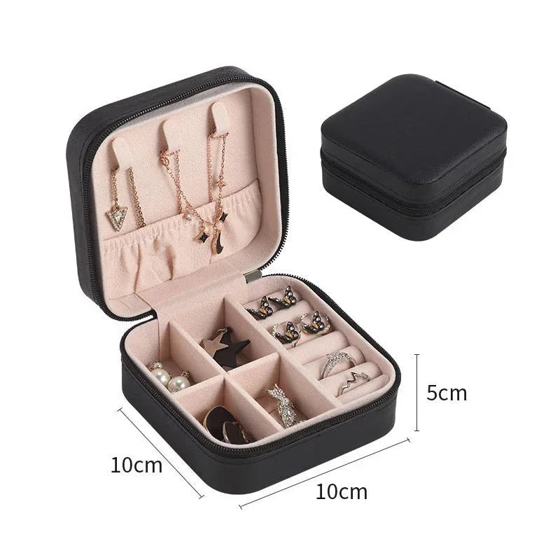 Portable Jewelry Box Jewelry Organizer Display Travel Jewelry Case Boxes Button Leather Storage Zipper Jewelers Joyero