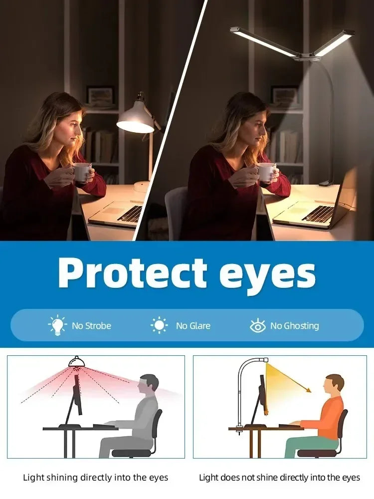 Double Single Head Led Clip Desk Lamp Dimmable Computer Table Lamps Monitor Light Architect Table Lamp for Office Reading Lights