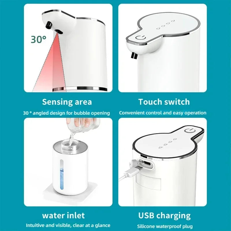 Waterproof Automatic Soap Dispenser 350ml Foaming Soap Dispenser Type C Rechargeable Electric  Adjustable Foam Soap Dispenser