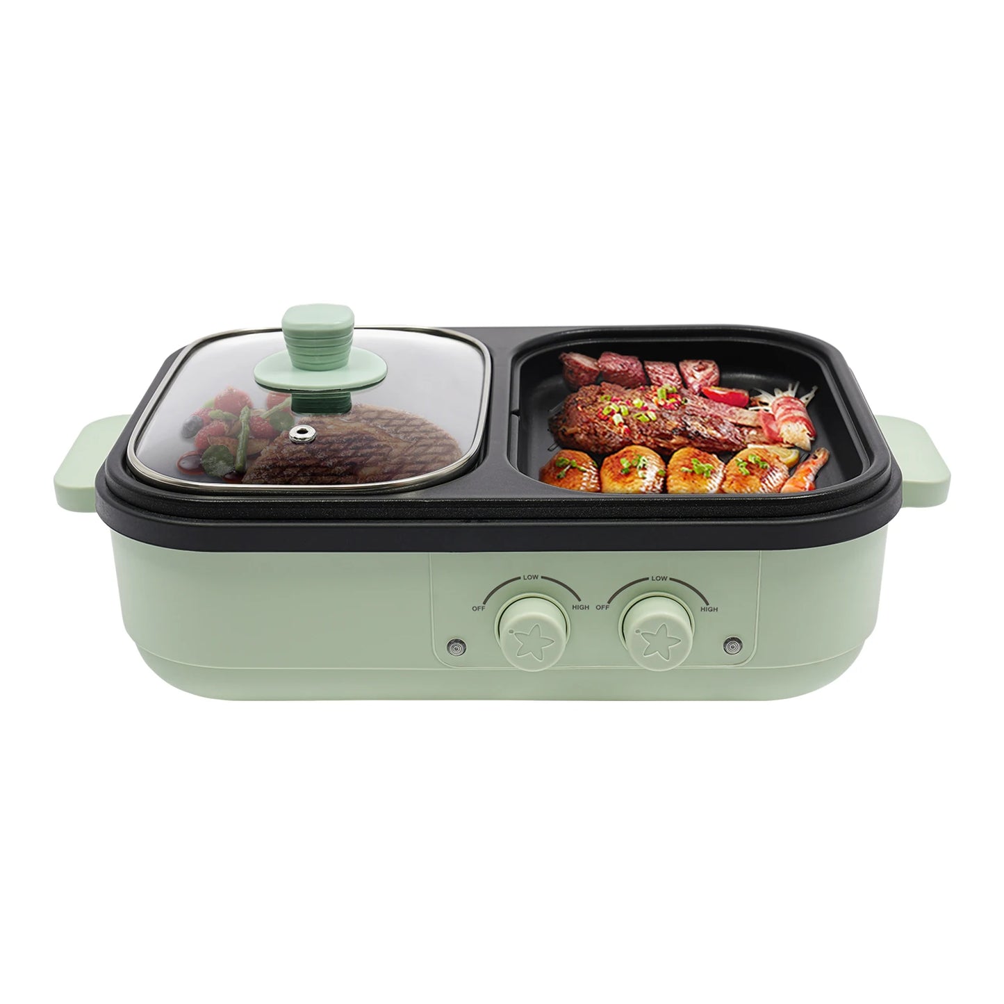 Electric Hot Pot With Grill Area Multi-purpose Hot Pot 2-In-1 Dual Temperature Control