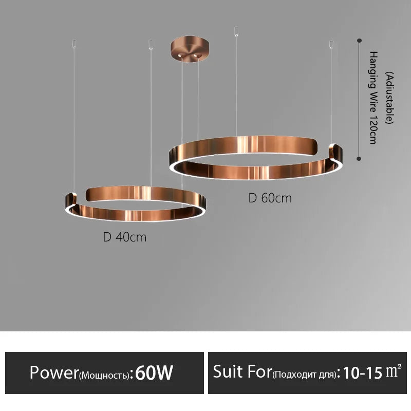 Nordic Led Ring Chandelier Modern Design Rose Gold Black White and Gold Lamp For Living Room Staircase Hotel Kitchen Bar Lights