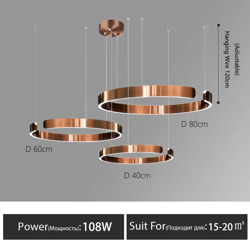 Nordic Led Ring Chandelier Modern Design Rose Gold Black White and Gold Lamp For Living Room Staircase Hotel Kitchen Bar Lights