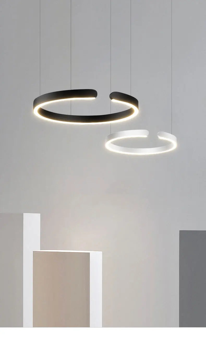 Nordic Led Ring Chandelier Modern Design Rose Gold Black White and Gold Lamp For Living Room Staircase Hotel Kitchen Bar Lights