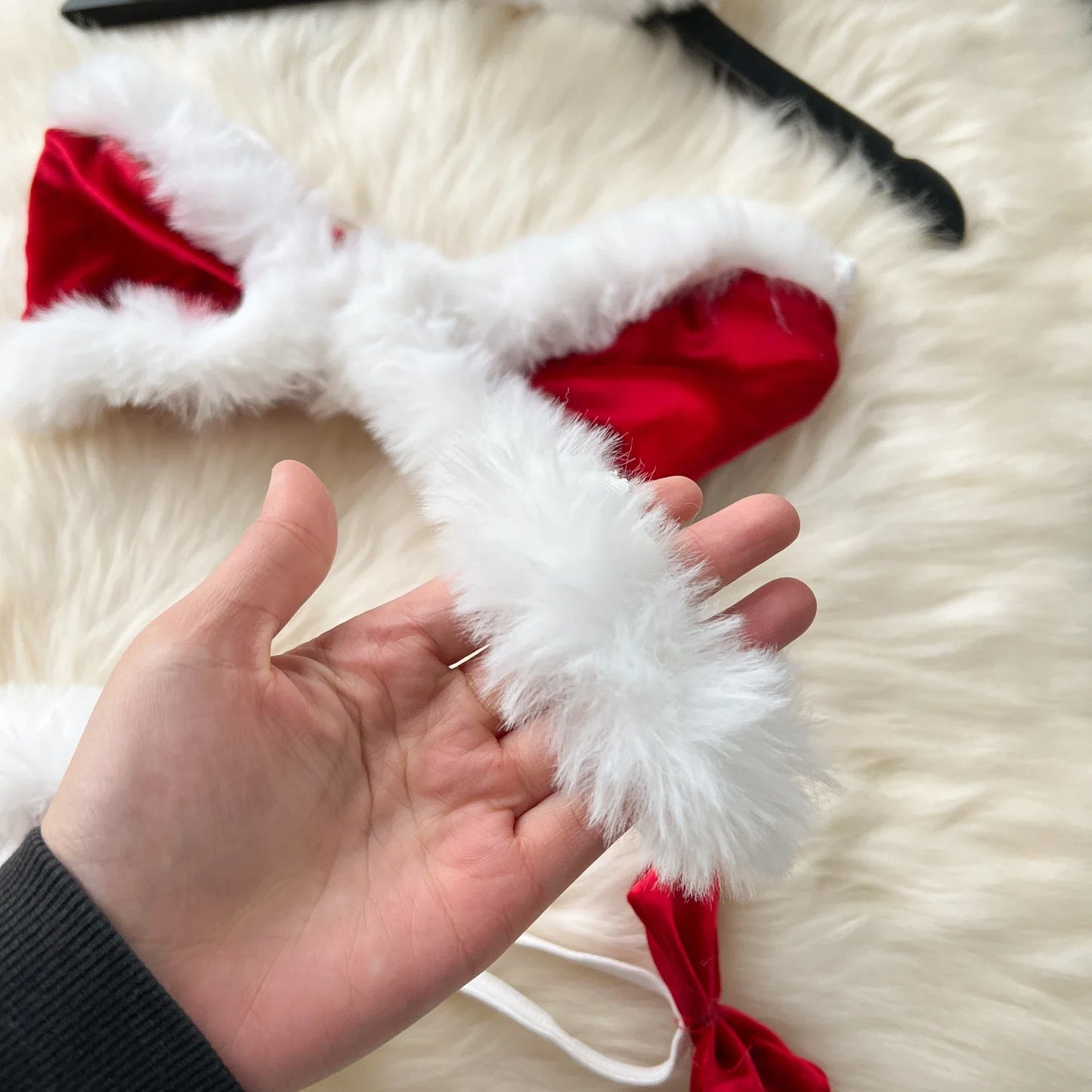 Women Sexy Christmas Velour Bra Brief Suits Fashion Intimate Lingerie 5 Piece Erotic Bras Thongs Outfits Underwear Sets