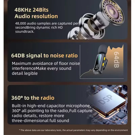 J21 Wireless Lavalier Lapel Microphone Audio Video Recording Mini Mic for iPhone Android Mic Portable Noise Reduction Vlog  Live