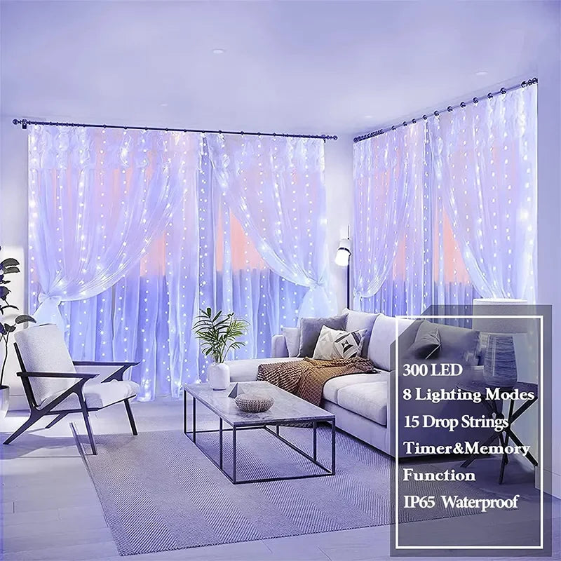 3M USB LED Curtain Garland – Fairy Lights for Christmas, Garden, and Events