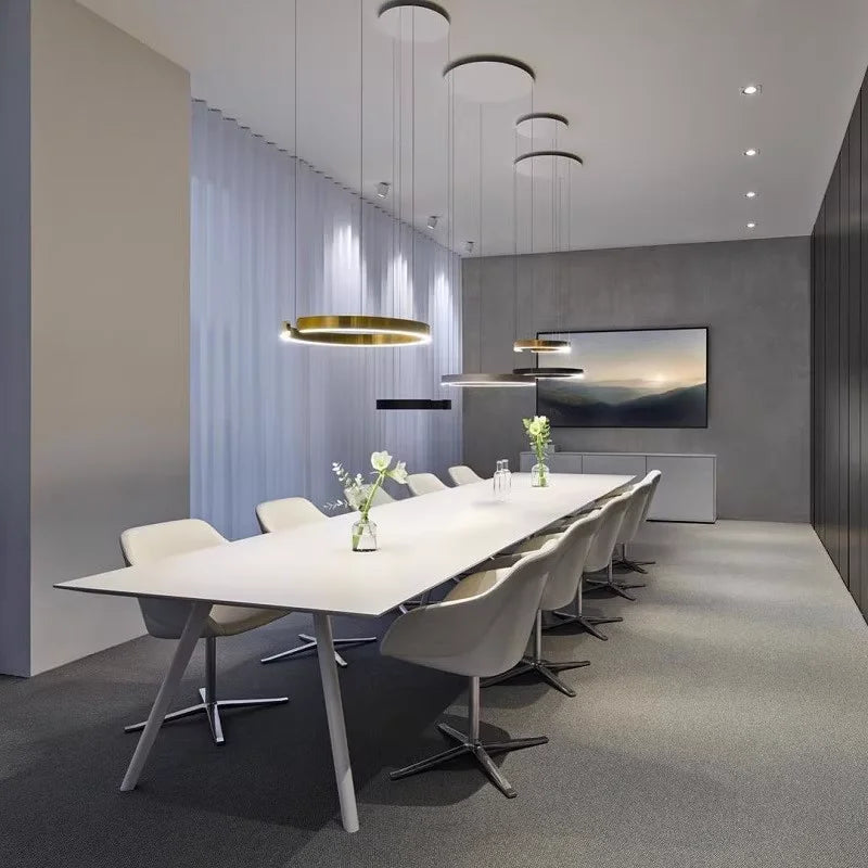 Nordic Led Ring Chandelier Modern Design Rose Gold Black White and Gold Lamp For Living Room Staircase Hotel Kitchen Bar Lights