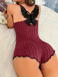 Summer Pajamas for Womens Onesies Sleepwear Fashion Back Bow Design Lace Splicing Bodysuit Loungerwear