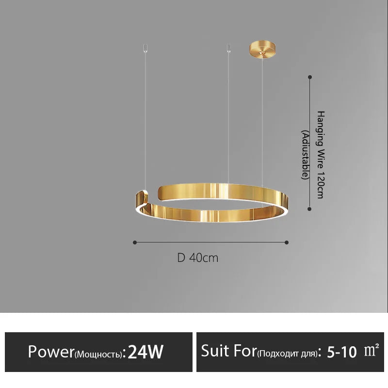 Nordic Led Ring Chandelier Modern Design Rose Gold Black White and Gold Lamp For Living Room Staircase Hotel Kitchen Bar Lights