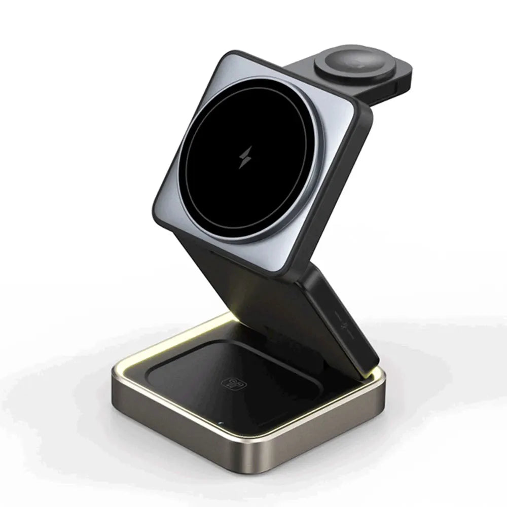 3-in-1 Wireless Foldable Charging Station, 15W Fast Charging, Magnetic & Portable, Compatible with Phones/Earbuds/Watches
