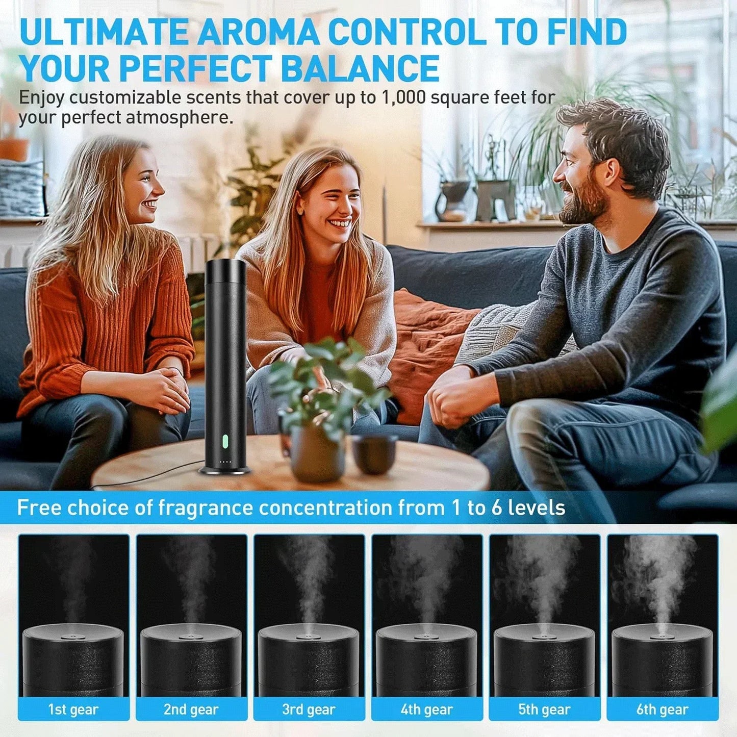 Home Fragrance Diffuser for Essential Oil Professional Aroma Diffuser Machine with Remote 100m² Electric Smell Distributor