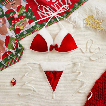 2025 Lace Embroidery Bra Set Sexy Christmas Lingerie Set For Women Santa Costume Velvet Xmas Christmas Bra And Exotic Lingerie
