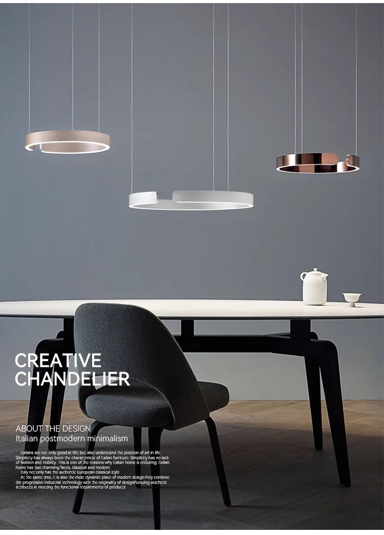 Nordic Led Ring Chandelier Modern Design Rose Gold Black White and Gold Lamp For Living Room Staircase Hotel Kitchen Bar Lights