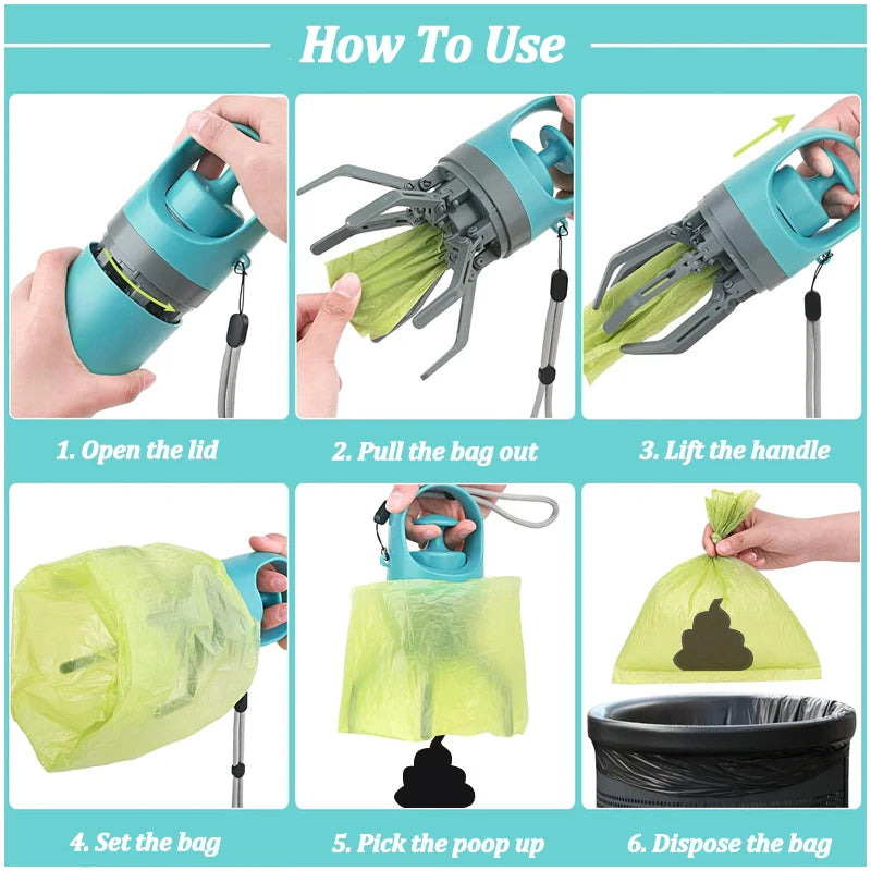 Portable Dog Pooper Scooper with Garbage Bag Outdoor Pet Poop Grabber Claw Fecal Shovel Picker Dog Fecal Collector Cleaning Tool