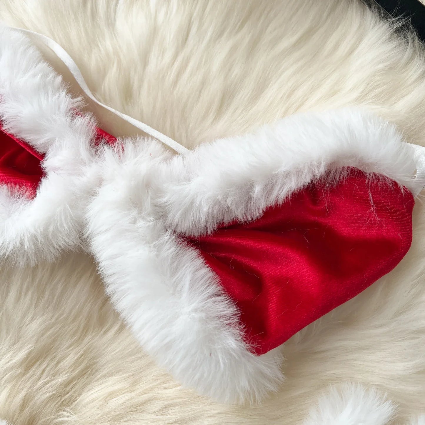 Women Sexy Christmas Velour Bra Brief Suits Fashion Intimate Lingerie 5 Piece Erotic Bras Thongs Outfits Underwear Sets