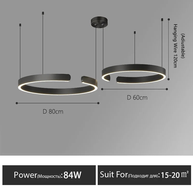 Nordic Led Ring Chandelier Modern Design Rose Gold Black White and Gold Lamp For Living Room Staircase Hotel Kitchen Bar Lights