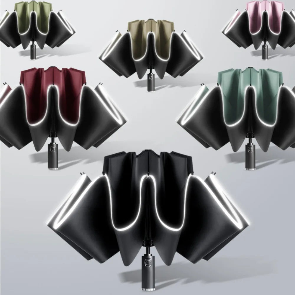 Folding Automatic Umbrella Business UV Protection Sunshade with Led Lighted Reinforced Wind Resistant and Waterproof Umbrella