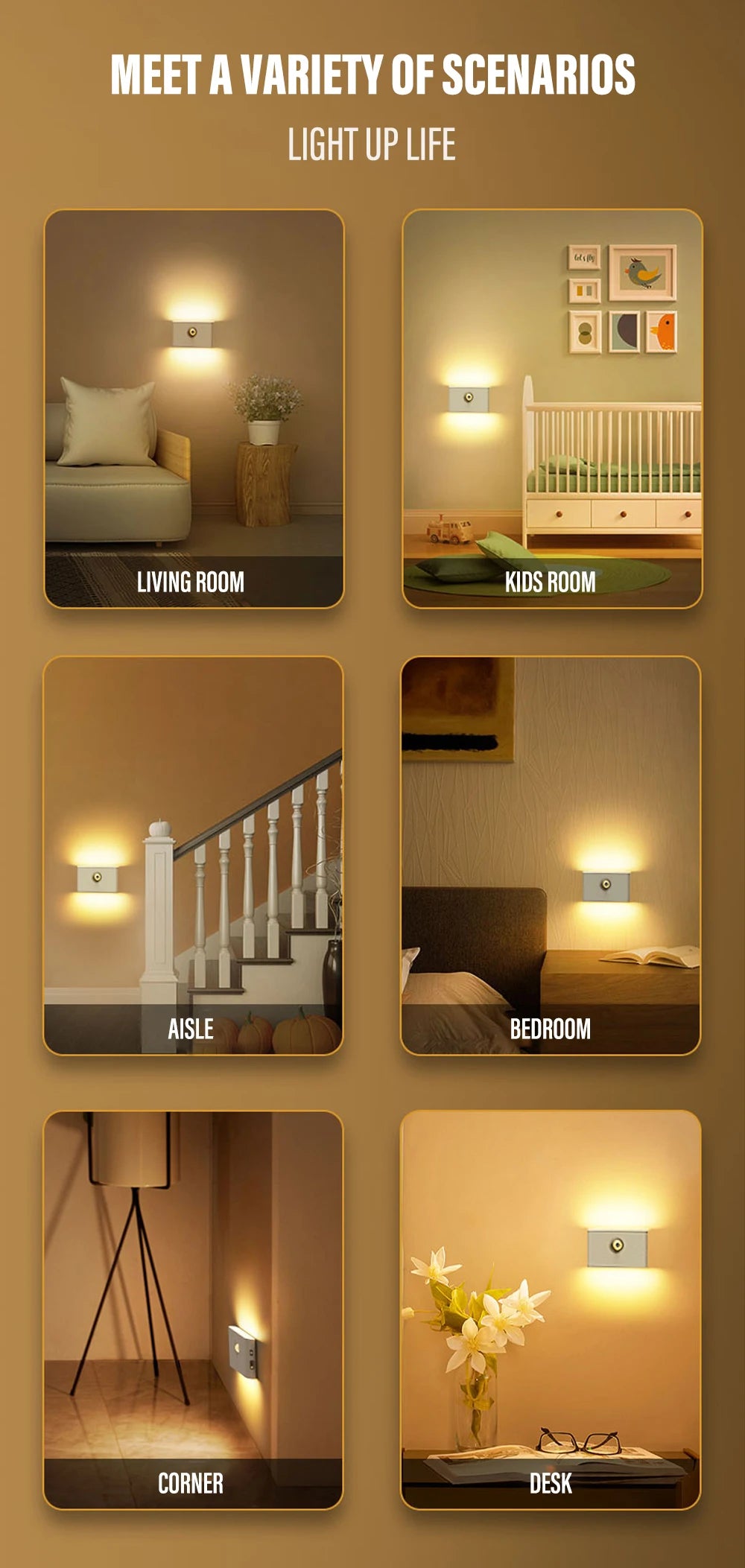 LED Induction Night Light Wireless USB Charging Human Body Induction Wall Light Bedroom Corridor Cabinet Bathroom Night Light