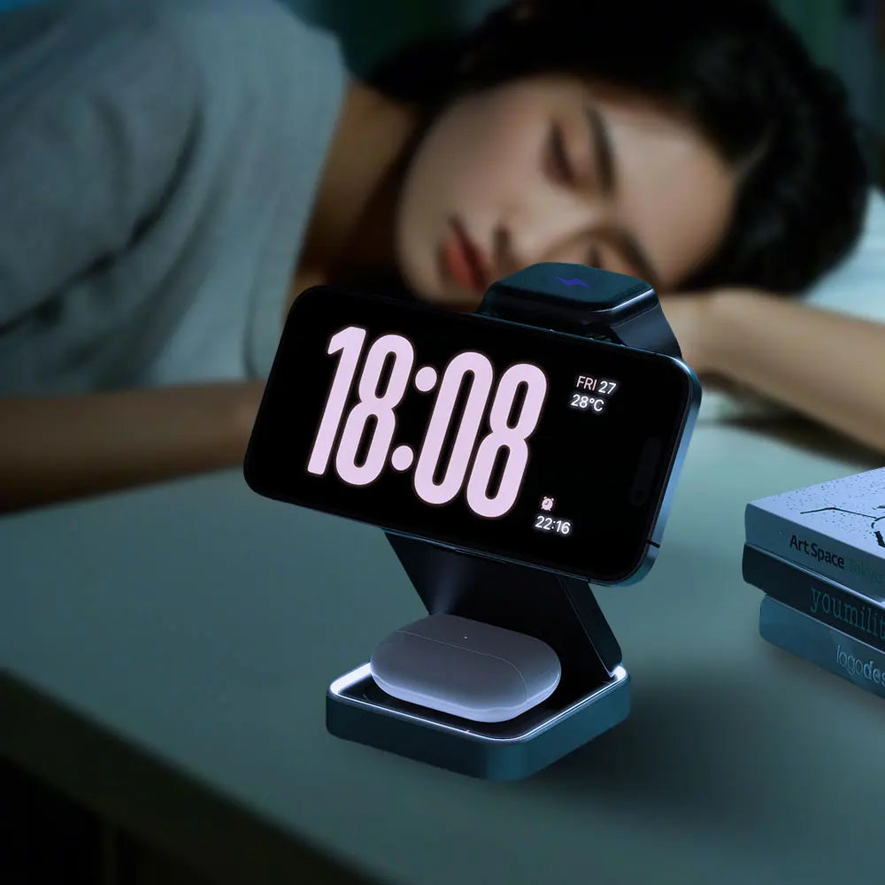 3-in-1 Wireless Foldable Charging Station, 15W Fast Charging, Magnetic & Portable, Compatible with Phones/Earbuds/Watches