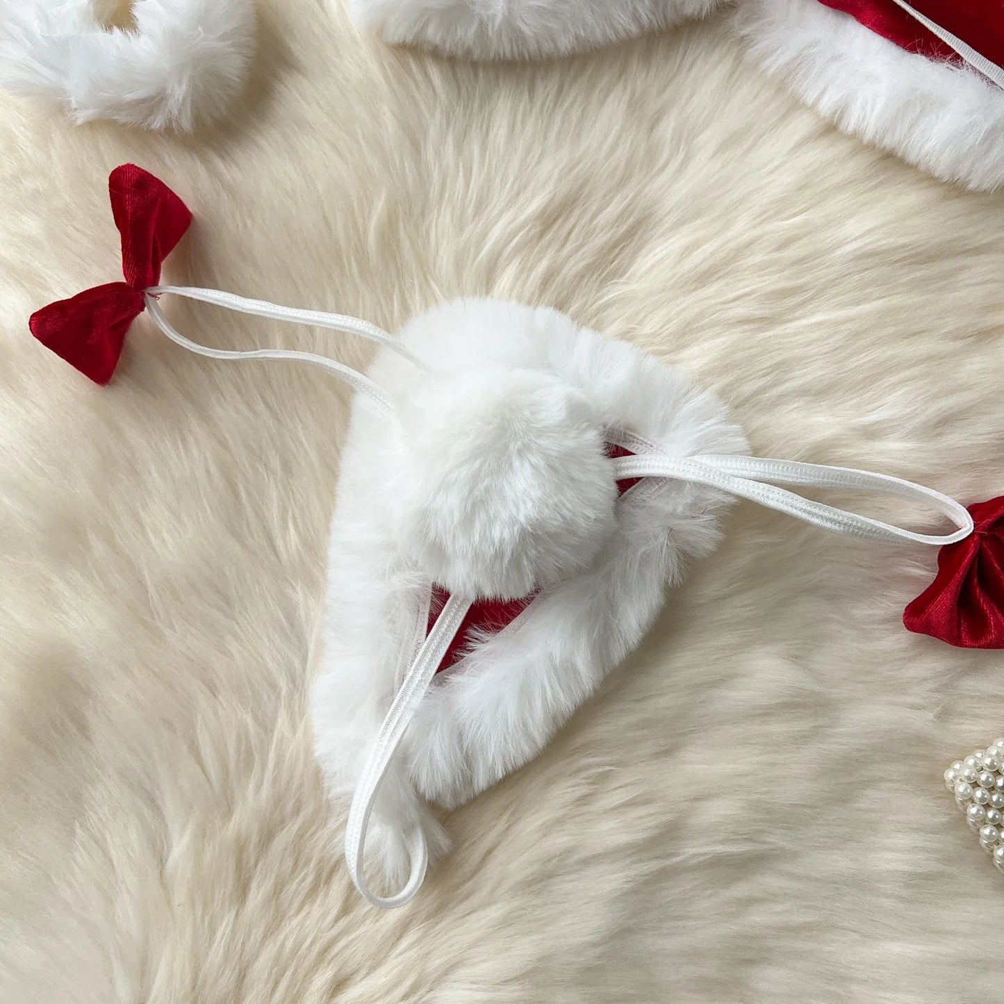 Women Sexy Christmas Velour Bra Brief Suits Fashion Intimate Lingerie 5 Piece Erotic Bras Thongs Outfits Underwear Sets