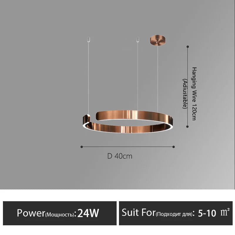 Nordic Led Ring Chandelier Modern Design Rose Gold Black White and Gold Lamp For Living Room Staircase Hotel Kitchen Bar Lights