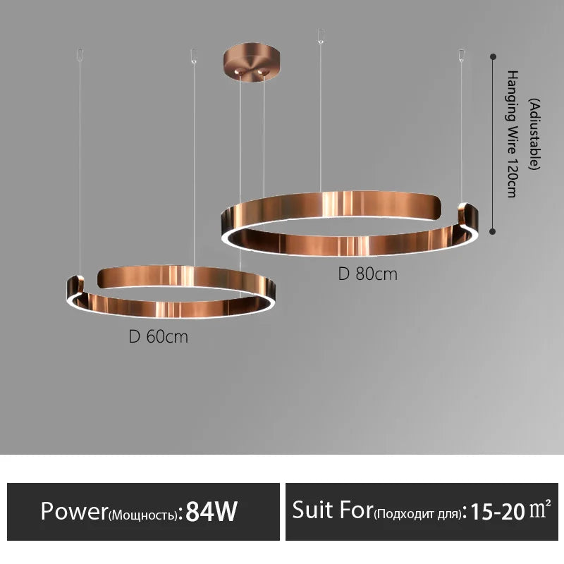 Nordic Led Ring Chandelier Modern Design Rose Gold Black White and Gold Lamp For Living Room Staircase Hotel Kitchen Bar Lights