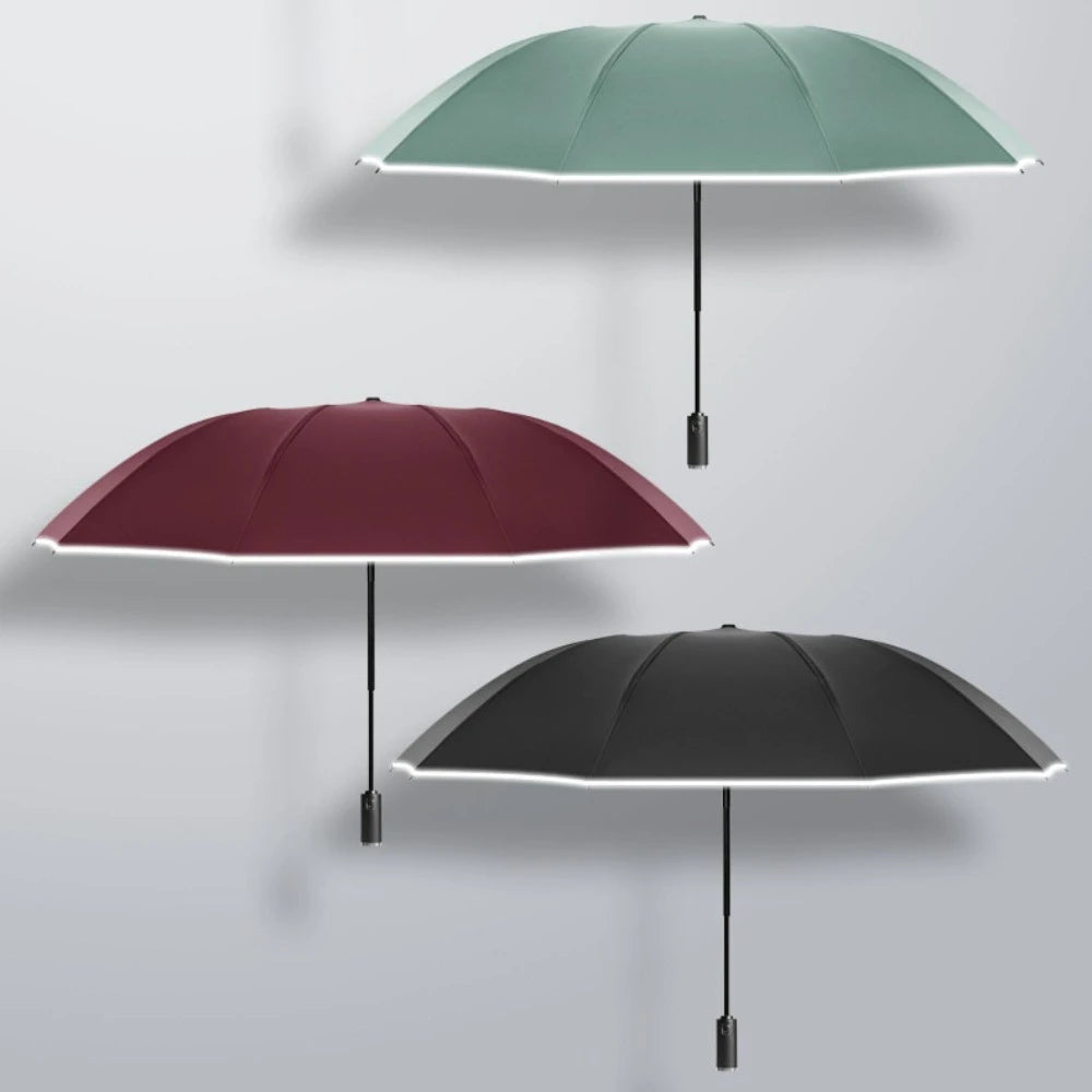 Folding Automatic Umbrella Business UV Protection Sunshade with Led Lighted Reinforced Wind Resistant and Waterproof Umbrella