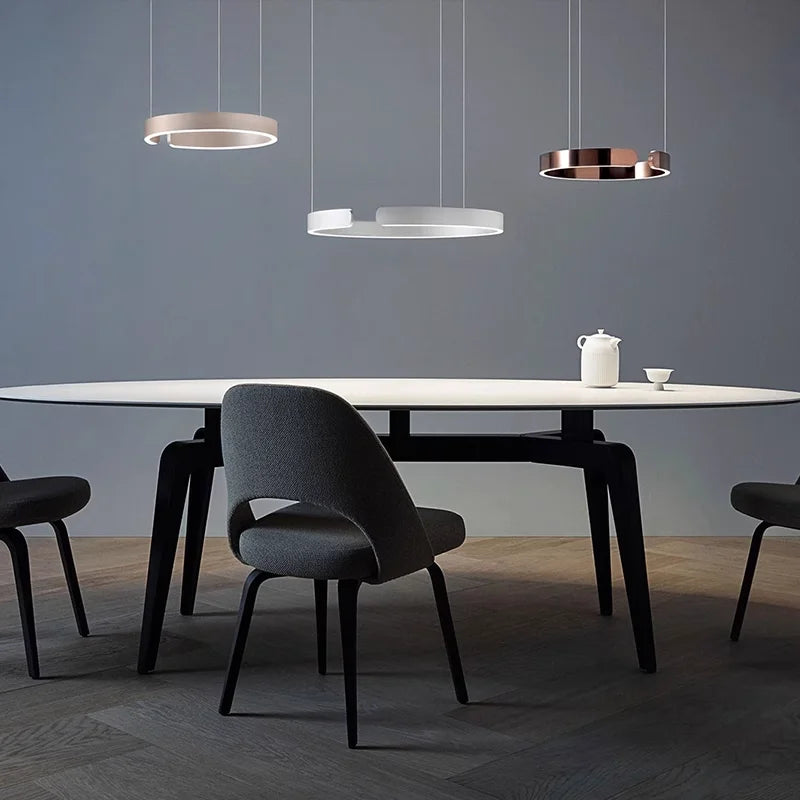 Nordic Led Ring Chandelier Modern Design Rose Gold Black White and Gold Lamp For Living Room Staircase Hotel Kitchen Bar Lights